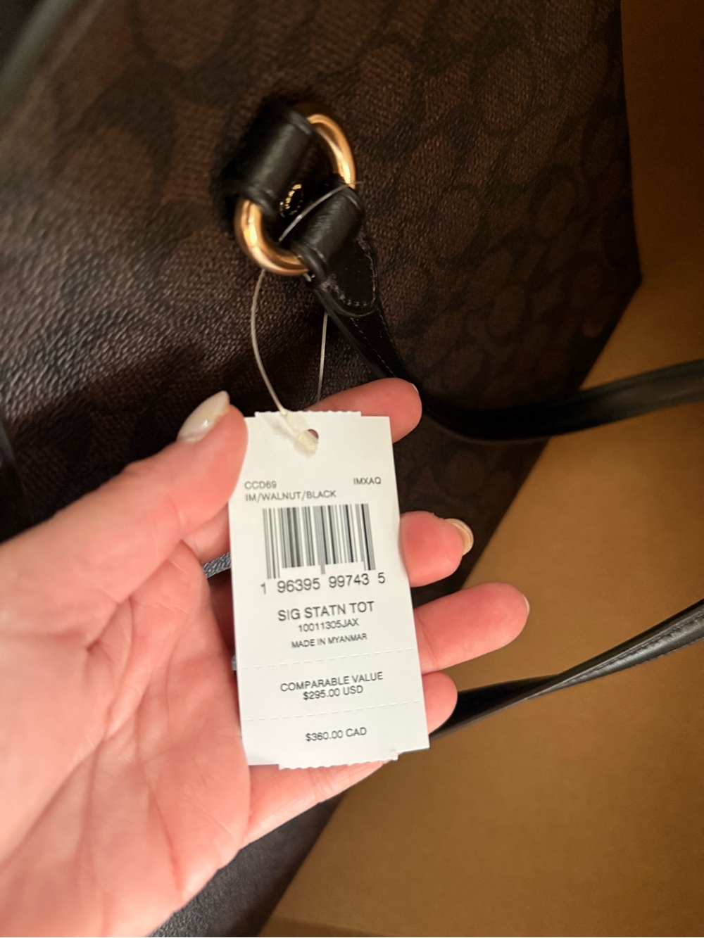 Coach Dark Brown Signature Canvas Tote with Black Leather Trim - Picture 7 of 8